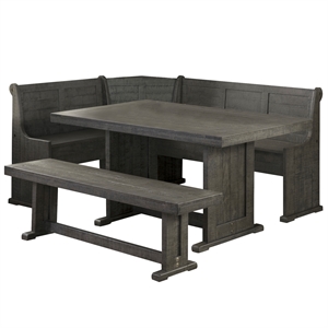 Sunny Dining Nook Table Set in Gray Wood with Kitchen Corner Storage Bench