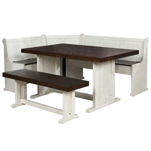 Sunny Dining Nook Table Set / Cream/Brown Wood with Kitchen Corner Storage Bench