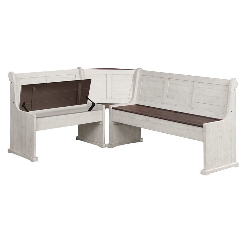 Sunny Dining Nook Table Set / Cream/Brown Wood with Kitchen Corner Storage Bench