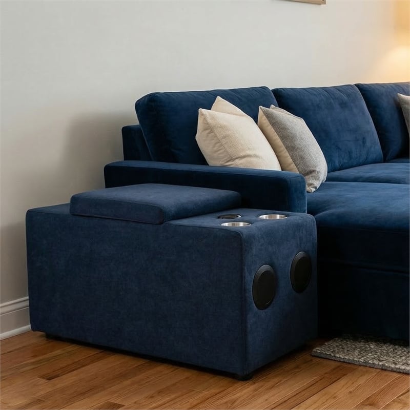 Pixie Modular Speaker Console Bluetooth USB Cupholders Navy Fabric