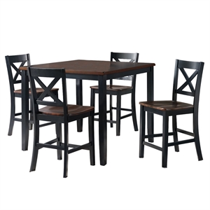 carriage five pc square pub set counter ht table black brown wood x back stool