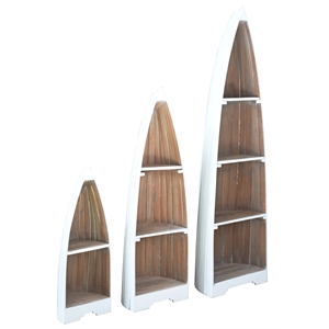 cottage 3 boat shaped freestanding shelves in white driftwood brown solid wood