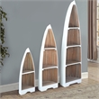 Cottage 3 Boat Shaped Freestanding Shelves in White Driftwood Brown Solid Wood
