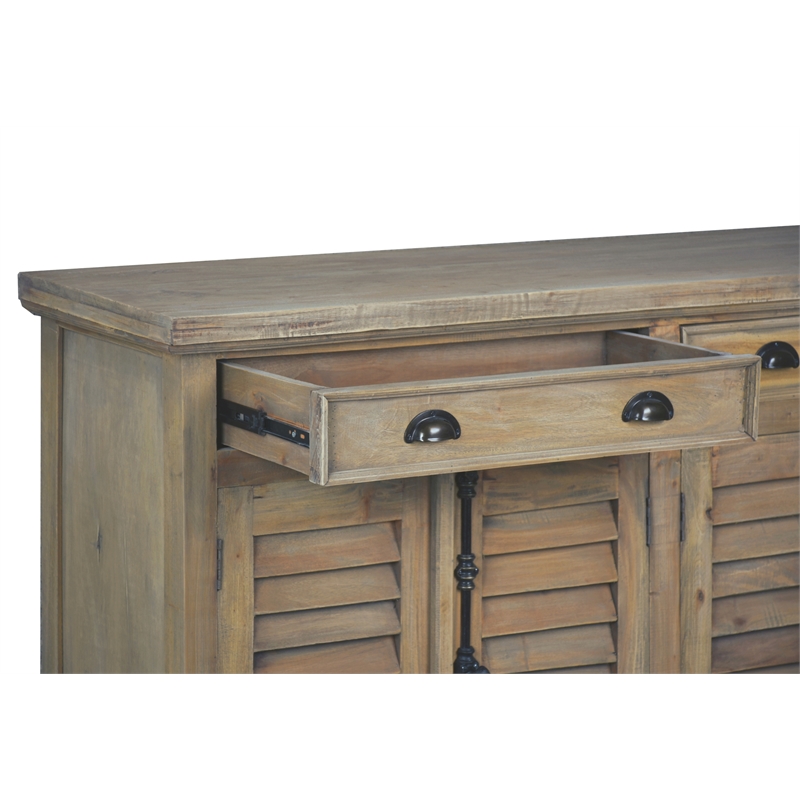 Cottage Shutter Door Sideboard in Driftwood Brown Solid Wood Fully Assembled