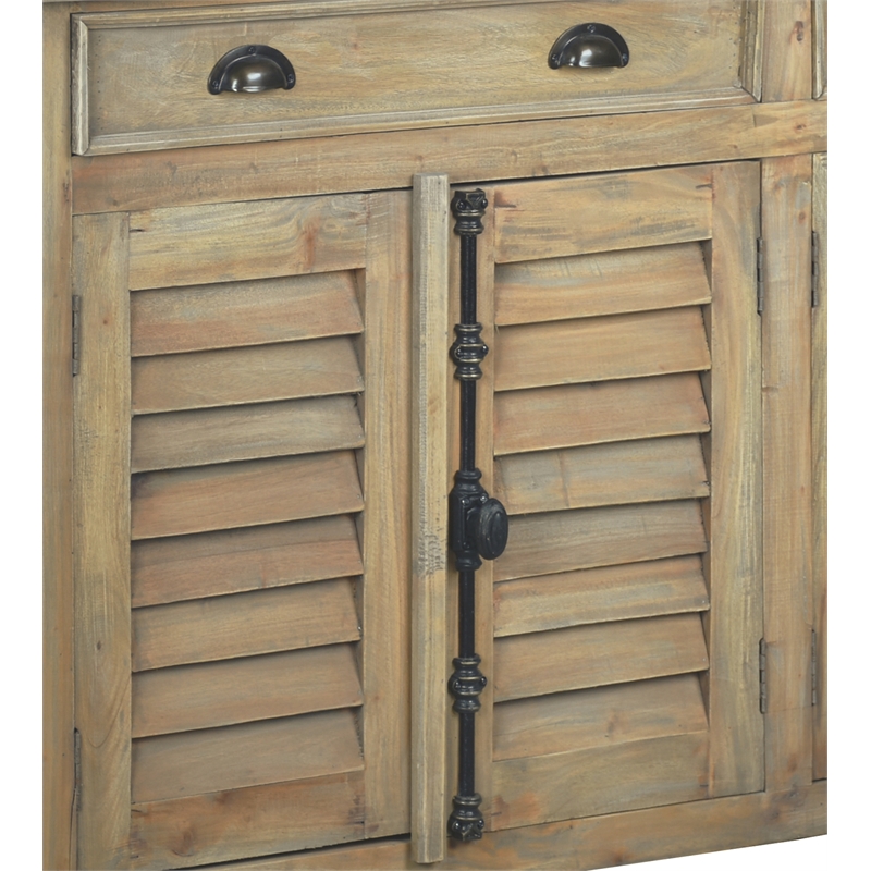 Cottage Shutter Door Sideboard in Driftwood Brown Solid Wood Fully Assembled