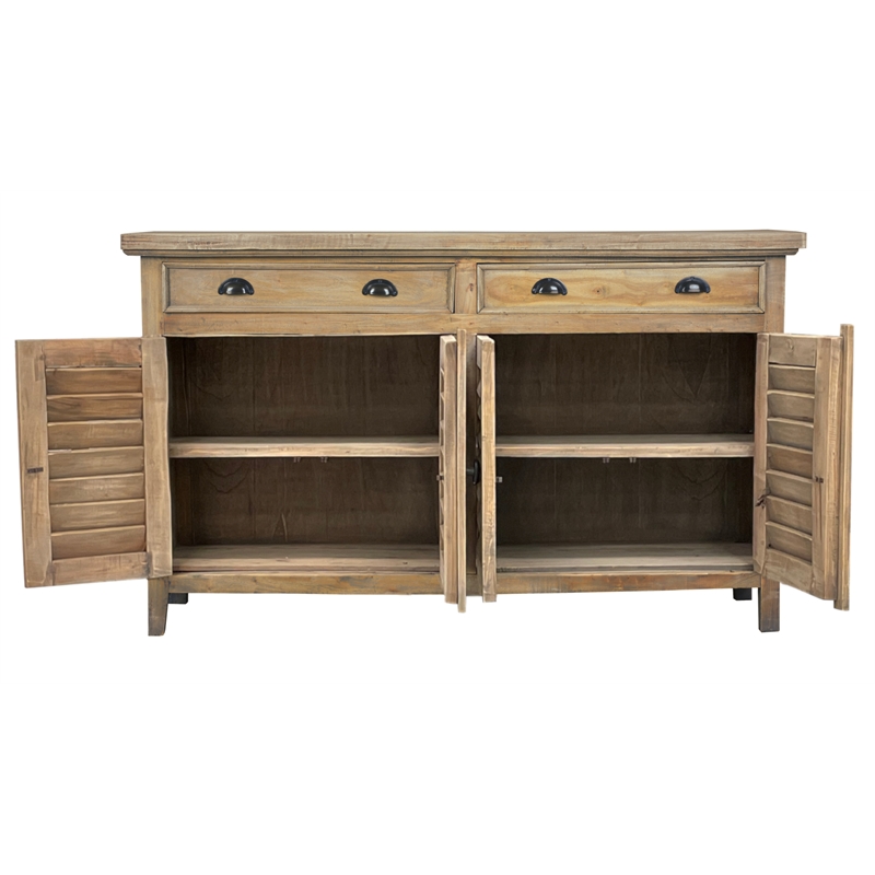 Cottage Shutter Door Sideboard in Driftwood Brown Solid Wood Fully Assembled