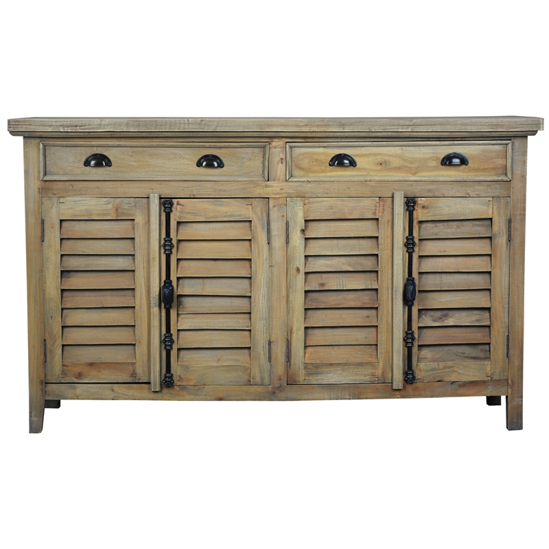 Cottage Shutter Door Sideboard in Driftwood Brown Solid Wood Fully Assembled
