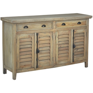 Cottage Shutter Door Sideboard in Driftwood Brown Solid Wood Fully Assembled