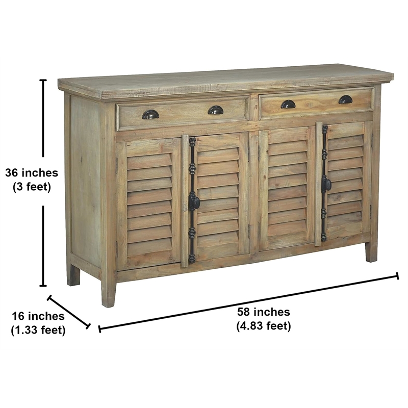 Cottage Shutter Door Sideboard in Driftwood Brown Solid Wood Fully  Assembled