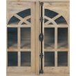 Cottage Arched Glass Door Credenza Driftwood Brown Solid Wood Display Cabinet