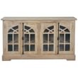 Cottage Arched Glass Door Credenza Driftwood Brown Solid Wood Display Cabinet
