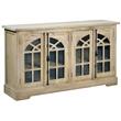 Cottage Arched Glass Door Credenza Driftwood Brown Solid Wood Display Cabinet