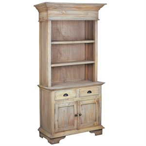 cottage hutch buffet server driftwood brown solid mahogany wood bookcase cabinet