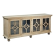 Cottage Clover Glass Door Credenza Driftwood Brown Solid Wood Display Cabinet