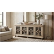 Cottage Clover Glass Door Credenza Driftwood Brown Solid Wood Display Cabinet