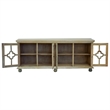 Cottage Clover Glass Door Credenza Driftwood Brown Solid Wood Display Cabinet