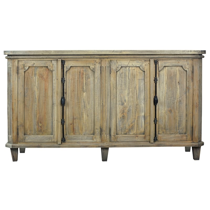 Cottage Panel Door Credenza Driftwood Brown Solid Wood Sideboard