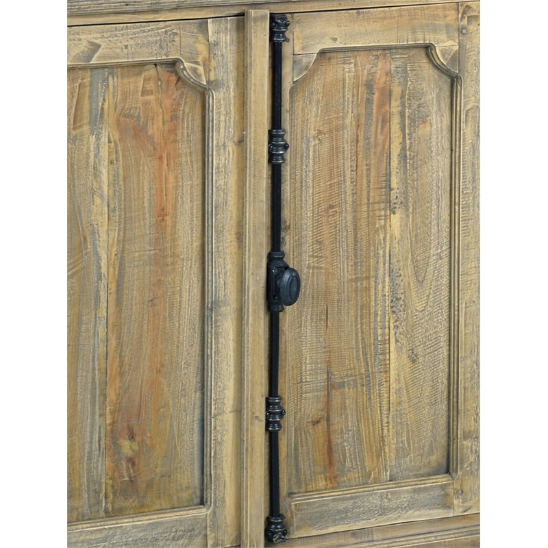 Cottage Panel Door Credenza Driftwood Brown Solid Wood Sideboard