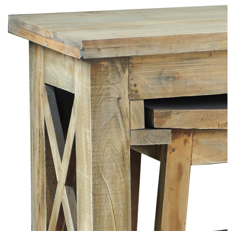 Cottage Rectangle 3PC Dining Table Set w Stools Brown Solid Wood No Assembly