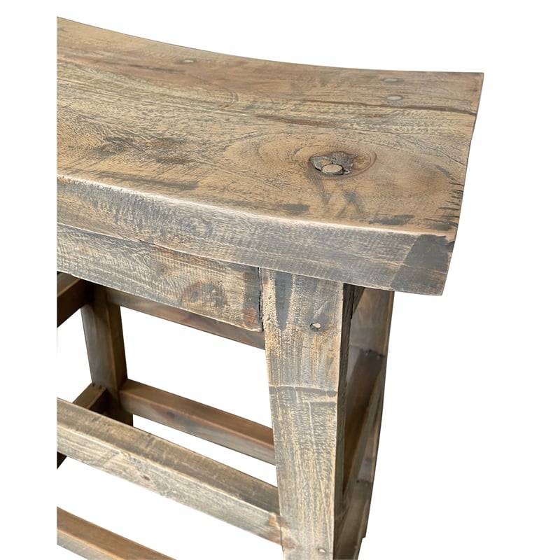 Cottage Rectangle 3PC Dining Table Set w Stools Brown Solid Wood No Assembly