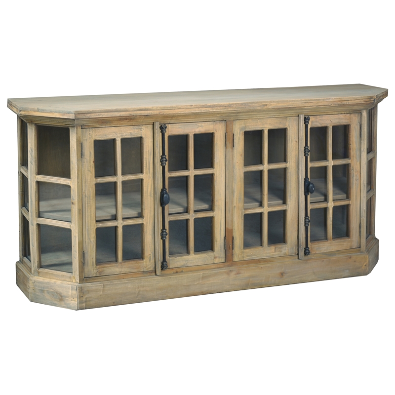 Cottage Window Pane Door Display Sideboard Brown Entryway Cabinet Solid Wood