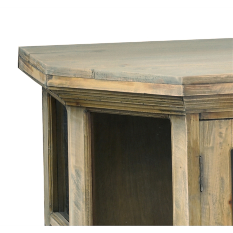 Cottage Window Pane Door Display Sideboard Brown Entryway Cabinet Solid Wood