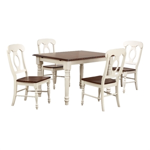 Andrews 5PC 60&quot Rect. Extendable Butterfly Dining Table Set Off White Brown Wood