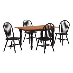 Selections 5PC 60&quot Rectangle Extendable Butterfly Dining Set Black/Cherry Wood
