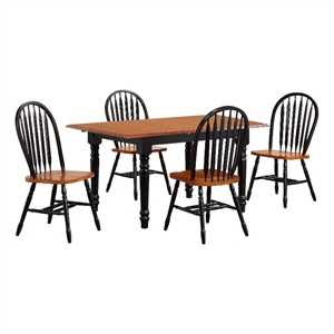 Selections 5PC 60&quot Rectangle Extendable Butterfly Dining Set Black/Cherry Wood