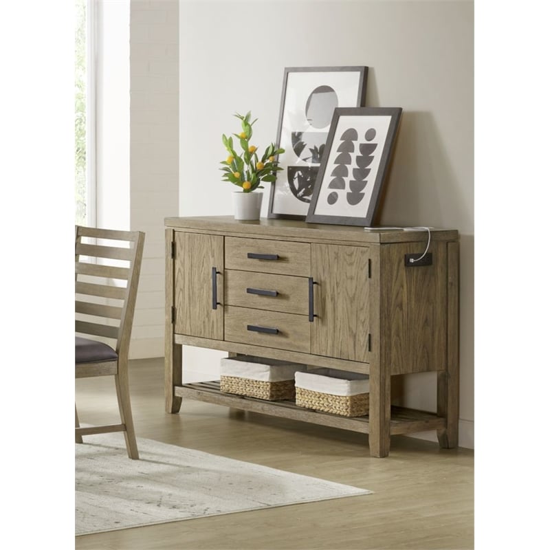 Saunders Sideboard Server/Storage Cabinet/Shelf USB Charging/Brown Acacia Wood