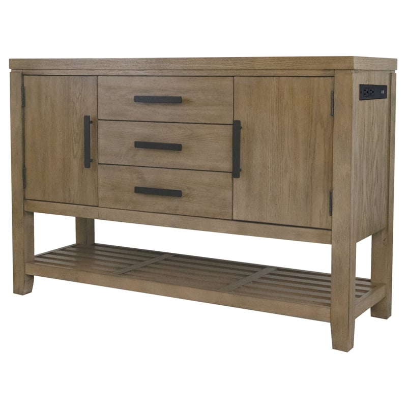 Saunders Sideboard Server/Storage Cabinet/Shelf USB Charging/Brown Acacia Wood