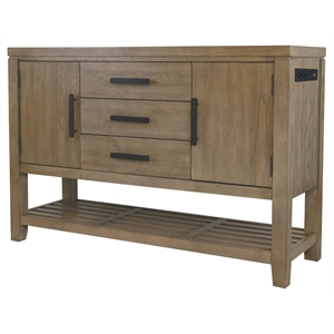 Saunders Sideboard Server/Storage Cabinet/Shelf USB Charging/Brown Acacia Wood
