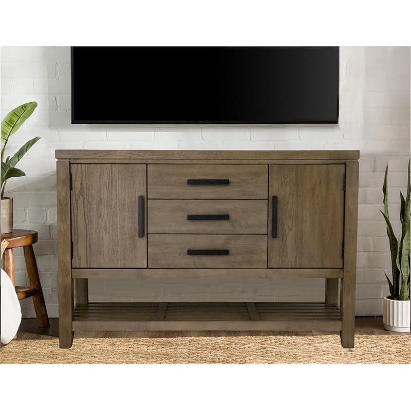 Saunders Sideboard Server/Storage Cabinet/Shelf USB Charging/Brown Acacia Wood