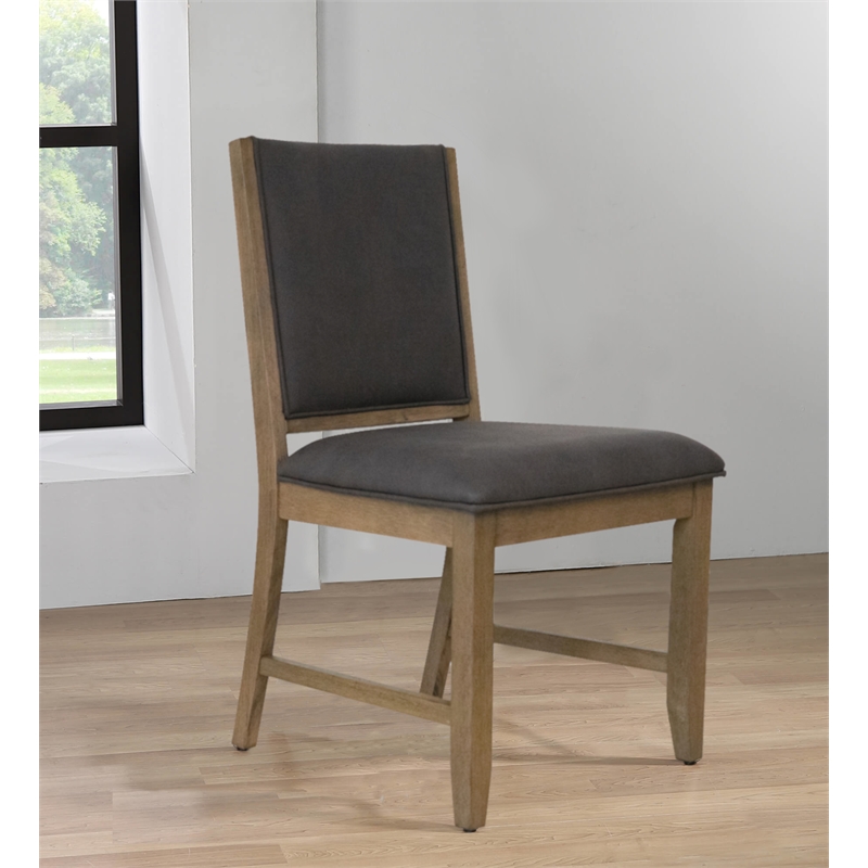 Saunders Dining Chairs Gray Padded Fabric Seat/Back Brown Acacia Wood (Set of 2)