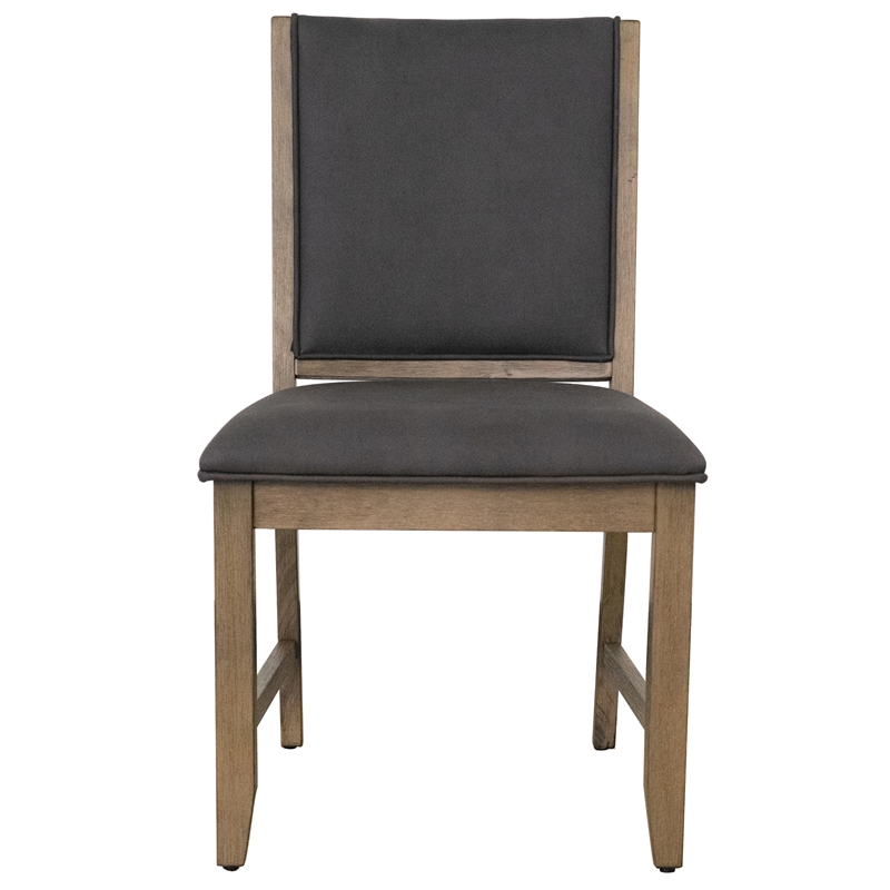 Saunders Dining Chairs Gray Padded Fabric Seat/Back Brown Acacia Wood (Set of 2)