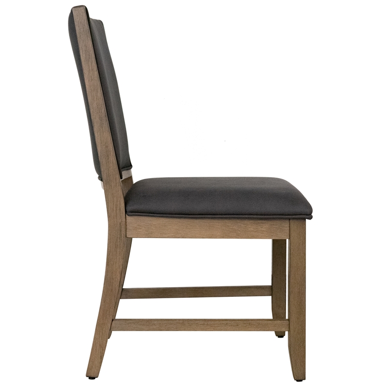 Saunders Dining Chairs Gray Padded Fabric Seat/Back Brown Acacia Wood (Set of 2)