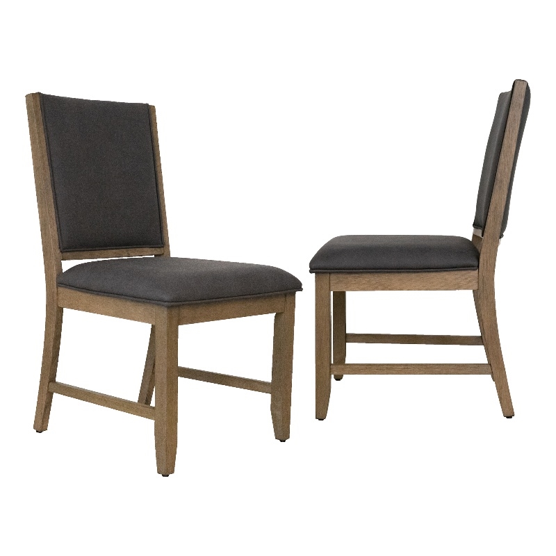 Saunders Dining Chairs Gray Padded Fabric Seat/Back Brown Acacia Wood (Set of 2)