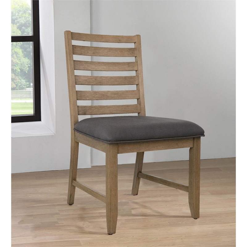 Saunders Slat Back Dining Side Chair Gray Padded Seat Brown Acacia Wood/Set of 2