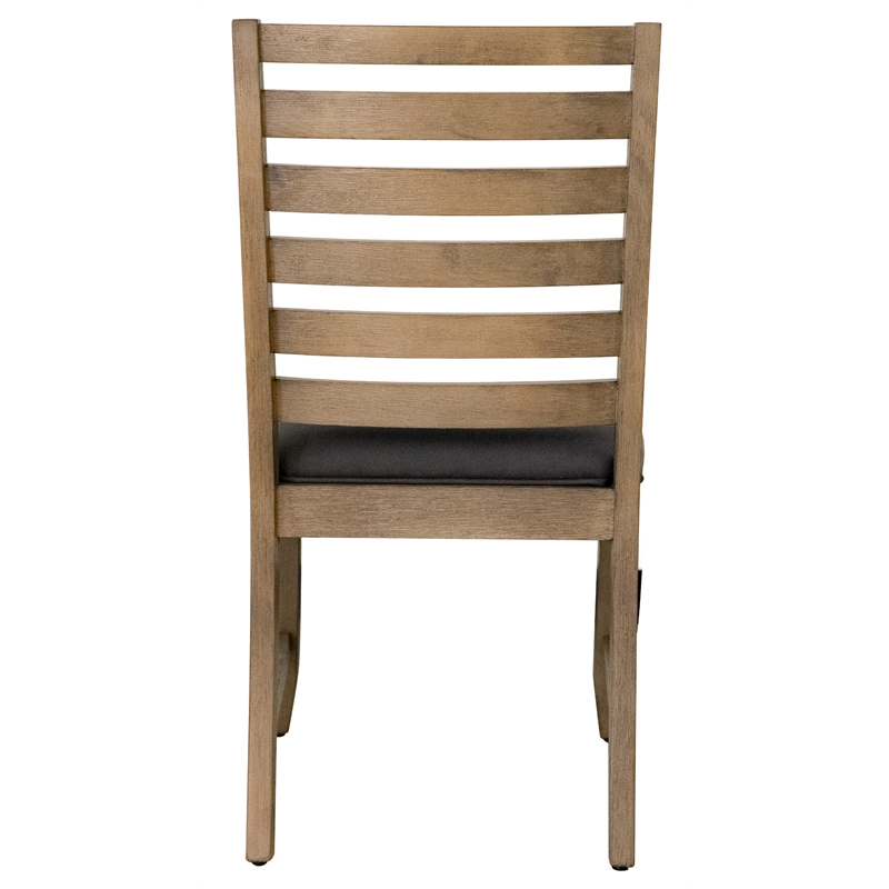 Saunders Slat Back Dining Side Chair Gray Padded Seat Brown Acacia Wood/Set of 2