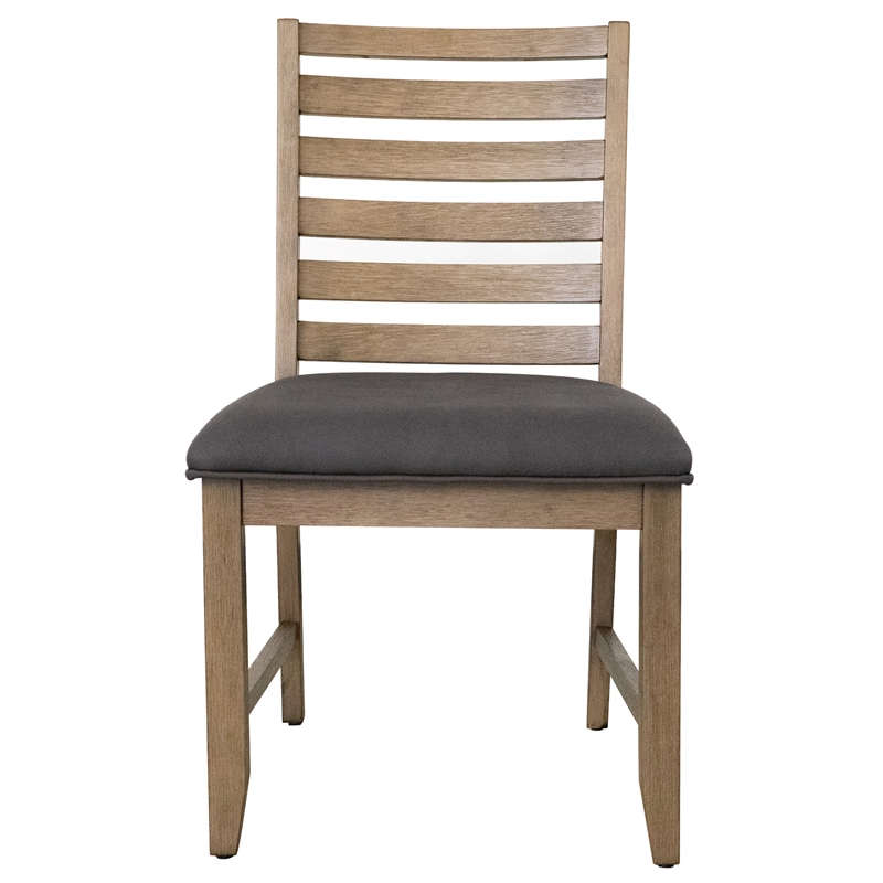 Saunders Slat Back Dining Side Chair Gray Padded Seat Brown Acacia Wood/Set of 2