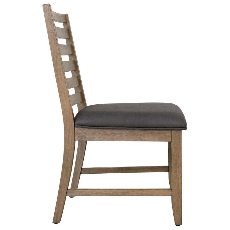 Saunders Slat Back Dining Side Chair Gray Padded Seat Brown Acacia Wood/Set of 2