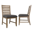 Saunders Slat Back Dining Side Chair Gray Padded Seat Brown Acacia Wood/Set of 2