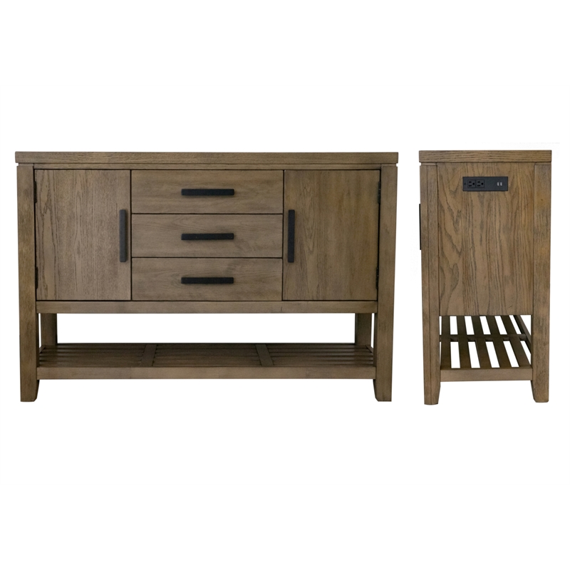 Saunders 8PC Extendable Dining Set with Server Charging/USB Brown Acacia Wood