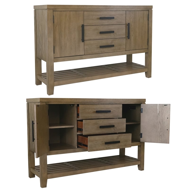 Saunders 8PC Extendable Dining Set with Server Charging/USB Brown Acacia Wood