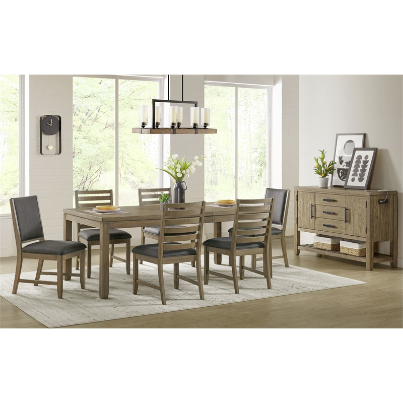 Saunders 8PC Extendable Dining Set with Server Charging/USB Brown Acacia Wood