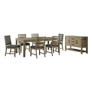 Saunders 8PC Extendable Dining Set with Server Charging/USB Brown Acacia Wood
