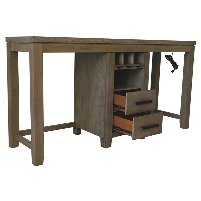 Saunders 3PC Sofa Console Bar Table Set USB/Wine Rack 2 Stools Brown Acacia Wood