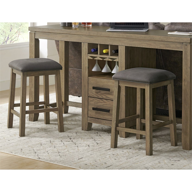 Saunders Counter Height Backless Padded Bar Stools Brown Acacia Wood (Set of 2)