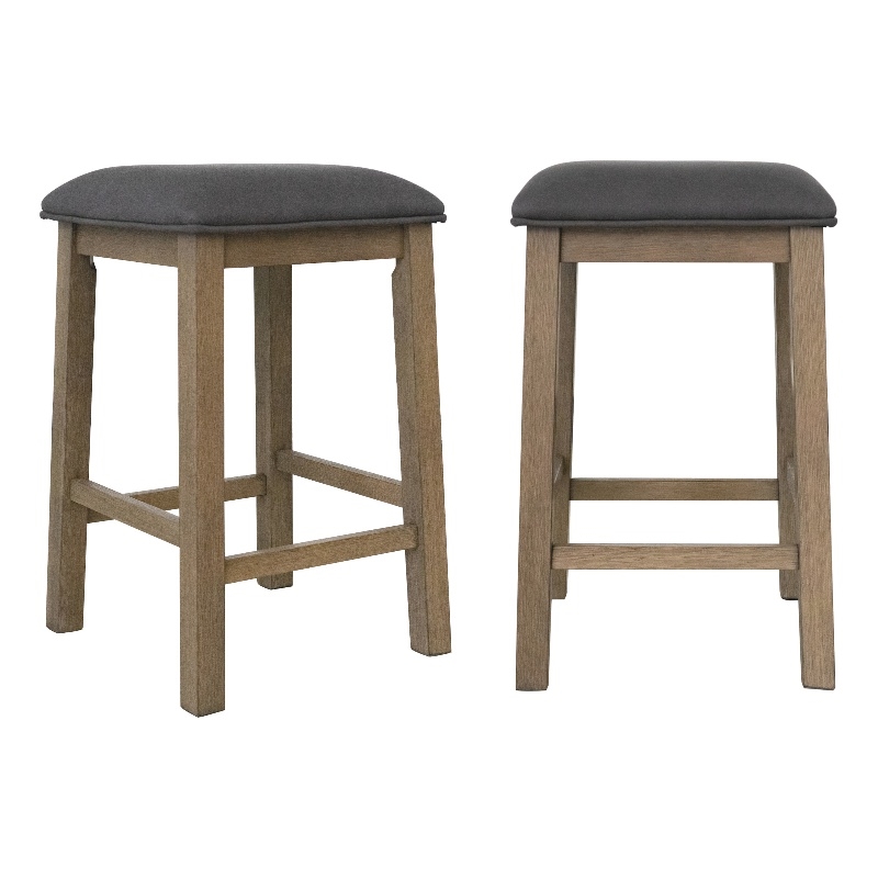 Saunders Counter Height Backless Padded Bar Stools Brown Acacia Wood (Set of 2)