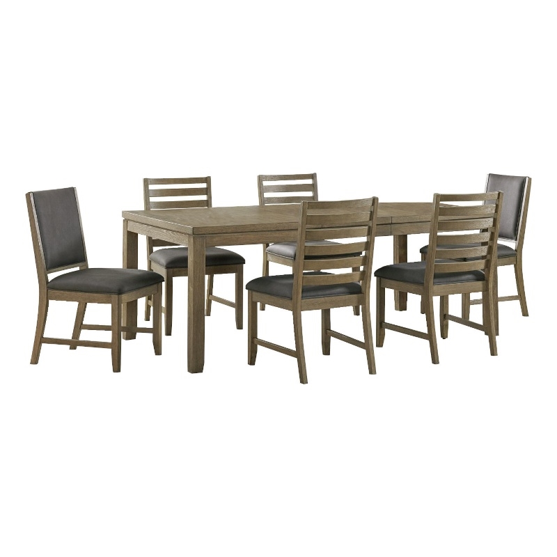 Saunders 7PC Extendable Dining Table Set w 6 Padded Chairs in Brown Acacia Wood